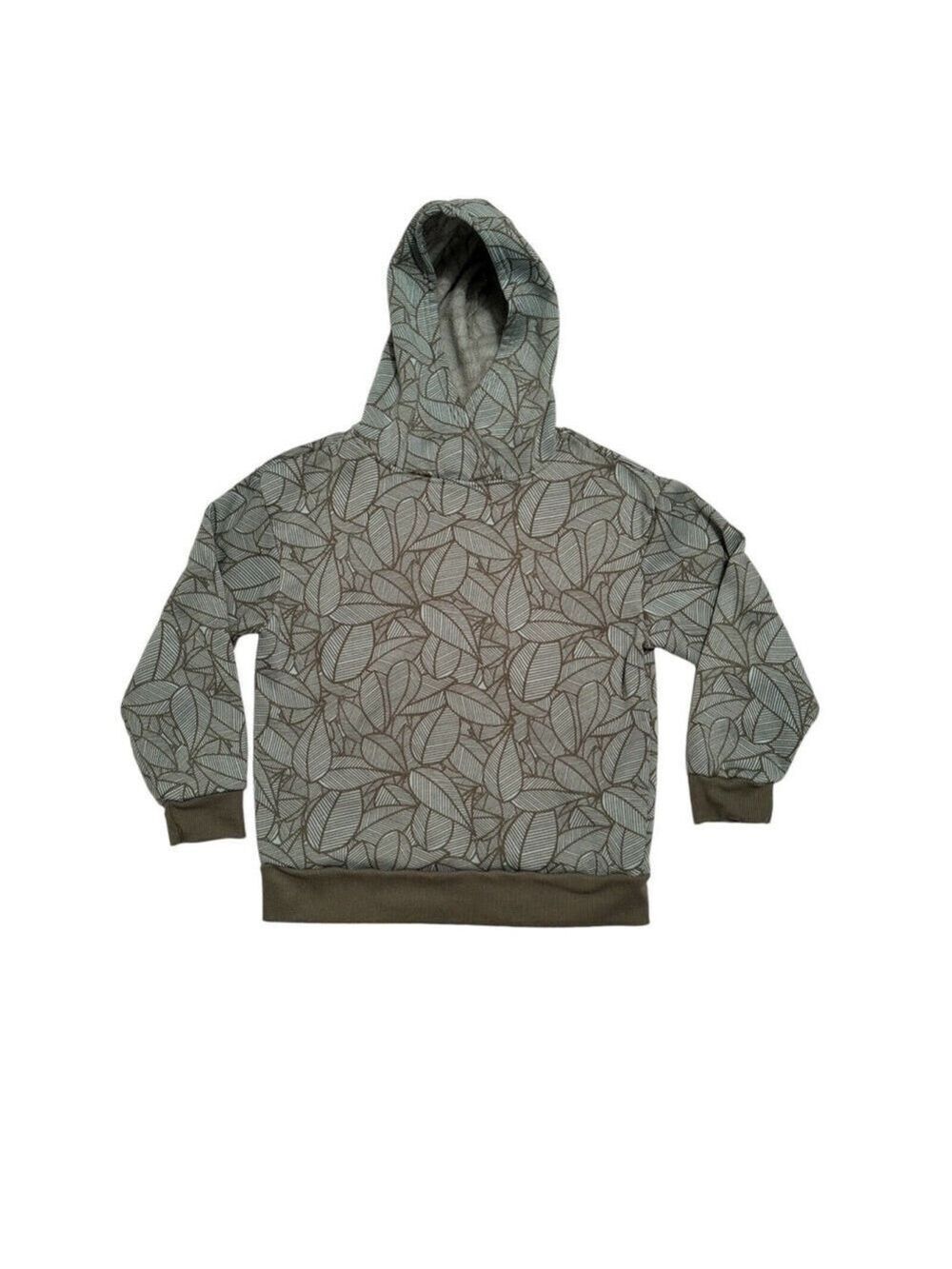 Just Be Womens Size Medium Fleece Hoodie 3/4 Sleeves Green W/ Leaves Print